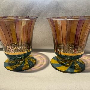 MacKenzie-Childs Circus Striped Beaker Footed Tumbler Glass (set of 2)